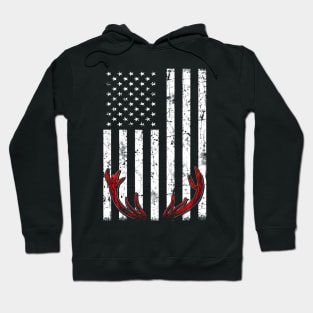 Deer Antlers American Flag USA Hunting Fishing Hoodie